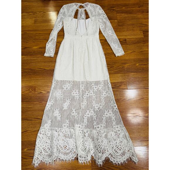 ALEXIS Guipure Lace PEARLY Ivory keyhole back Rizer Long Dress XS - Picture 11 of 16